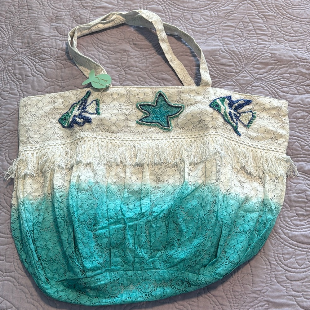 ANTICA SARTORIA Ombré Lace Tote Bag w/Beading